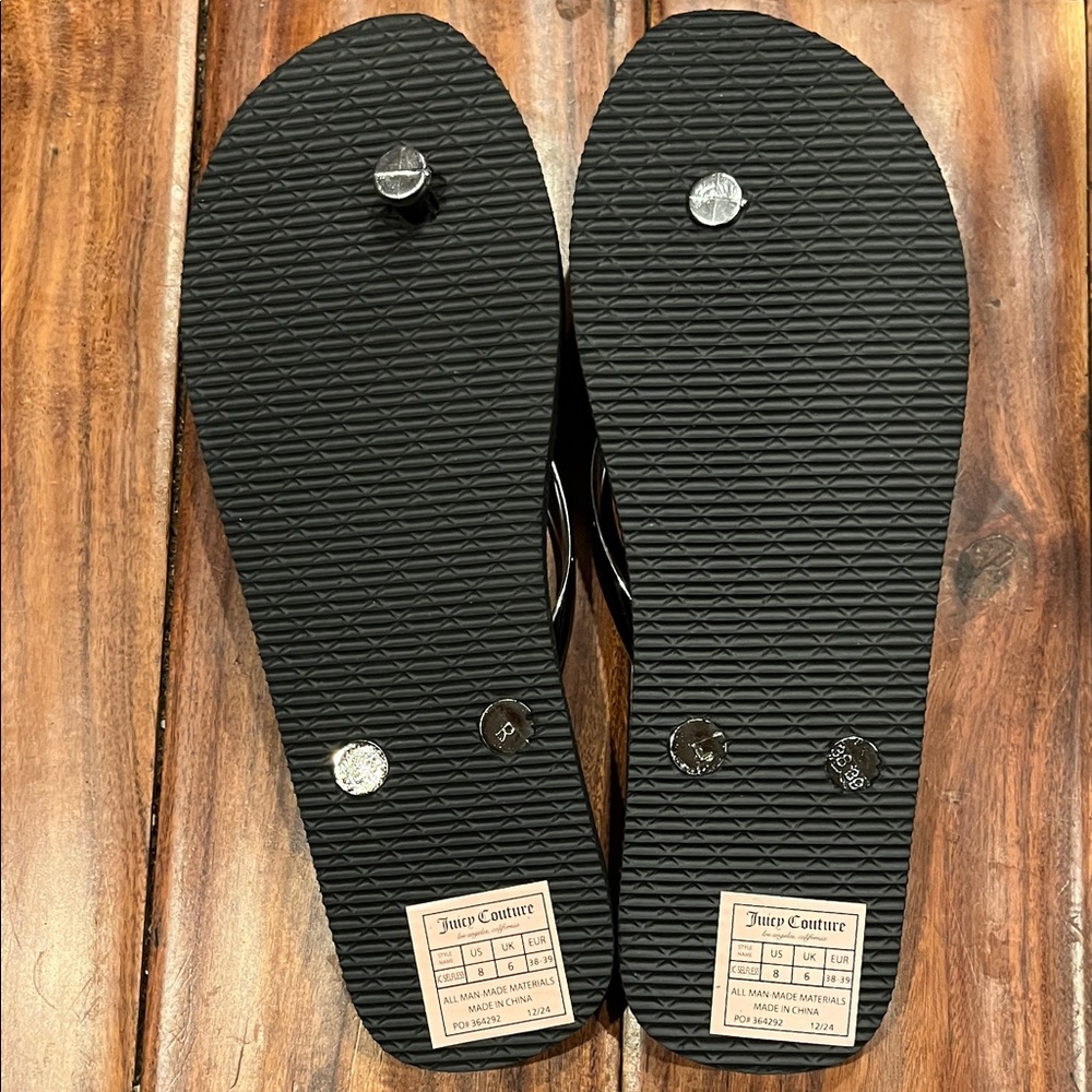 New Juicy Couture Black Rhinestone Thong Sandals Size 8 - Picture 2 of 3